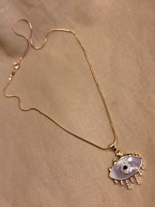 Pearl Evil Eye Cz Drip Necklace